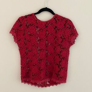 Olivaceous Red Lace Short Sleeve Top